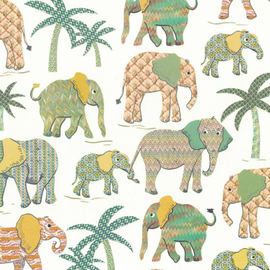 Elephants and Palm Trees Print Italian Paper ~ Tassotti